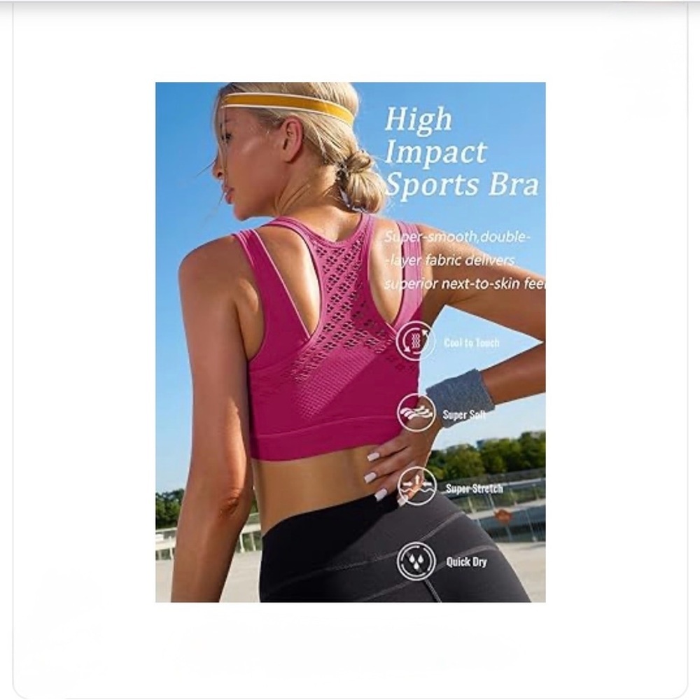 Amazon Women's High Impact Sports Top - Racerback, Breathable - New size M - Picture 3 of 6